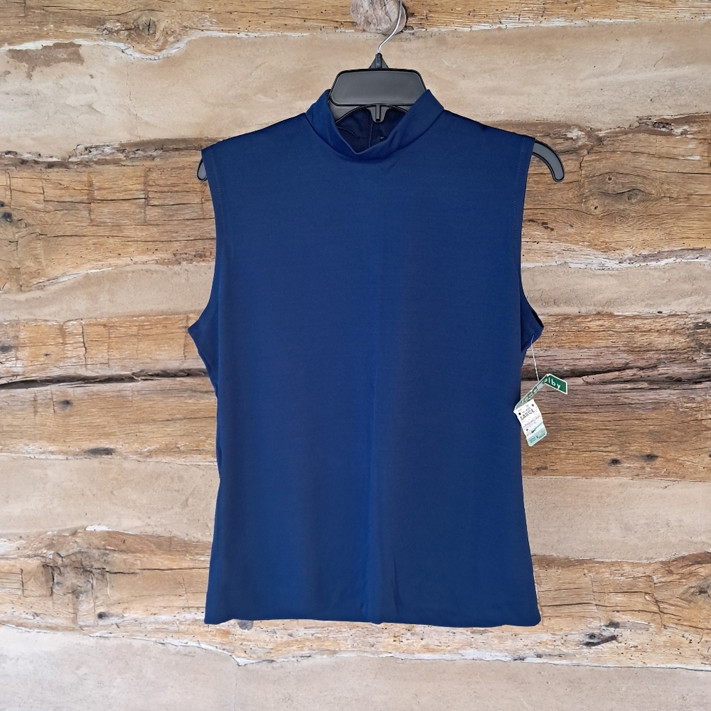 Jane Colby Vintage NWT Navy Moc Neck Polyester Tank Size Large